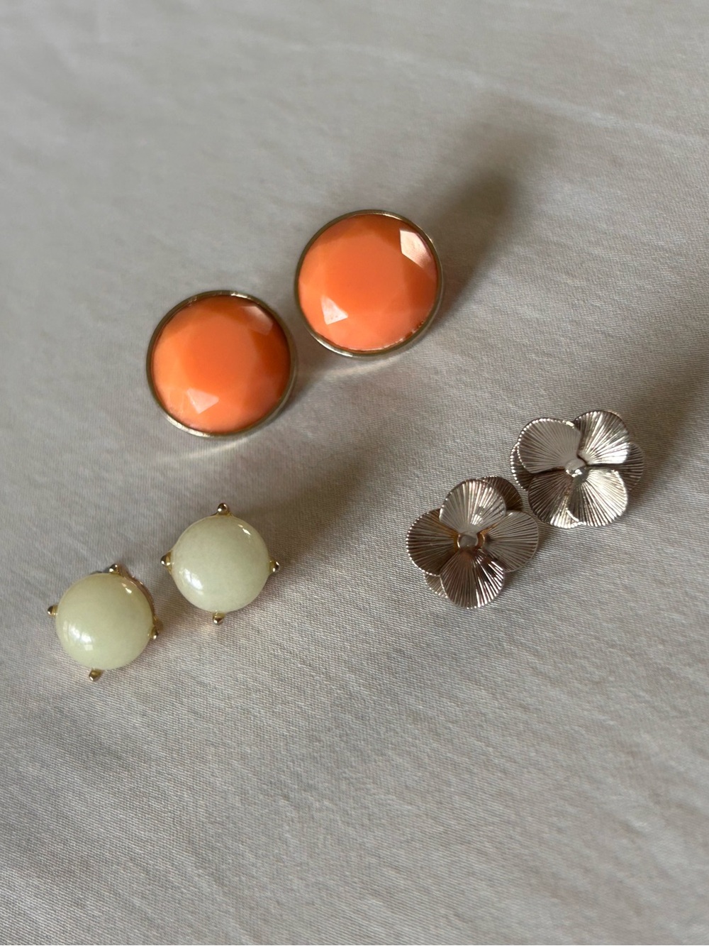 3 Pair Stud Earring Bundle Coral, Mint Green, Floral Silver Gold Tone